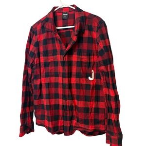 Oakley Men Red Black Buffalo Plaid Flannel Shirt Custom Fit Long Sleeve L Skater